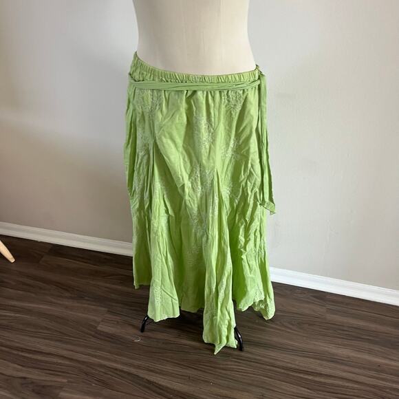 Y2K Green Floral Embroidered Asymmetrical Hem Maxi Skirt Wmns L Forest Fairycore - Picture 6 of 11